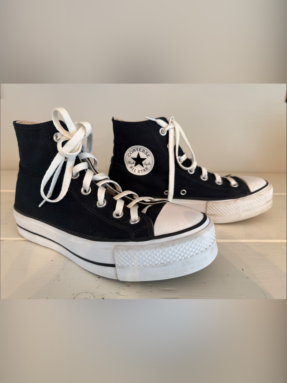 Converse High-Top Platform Sneakers in Black and White